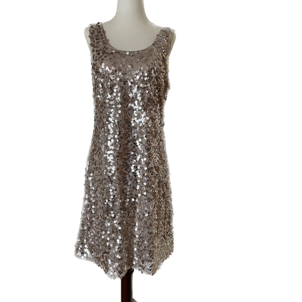 OLEG CASSINI Gold Sequin Tank Mini Dress, Size 6